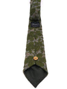 Handgenähte Krawatte für Herren in dickem Baumwollstoff grau mit dunkelgrünen Blumen Handmade